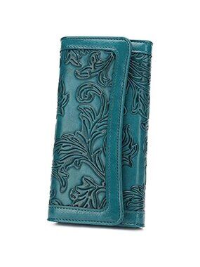 Womens RFID Wallet Floral Embossed Leather Clutch Credit Card Holder Organizer